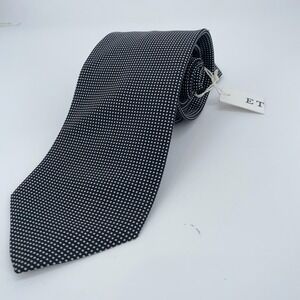 Eton Tie Men One Size Black White Polka Dot Silk Luxury Necktie England Made